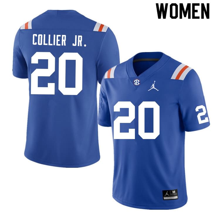 Women's NCAA Florida Gators Corey Collier Jr. #20 Stitched Authentic Nike Blue Throwback College Football Jersey LJW7465KC